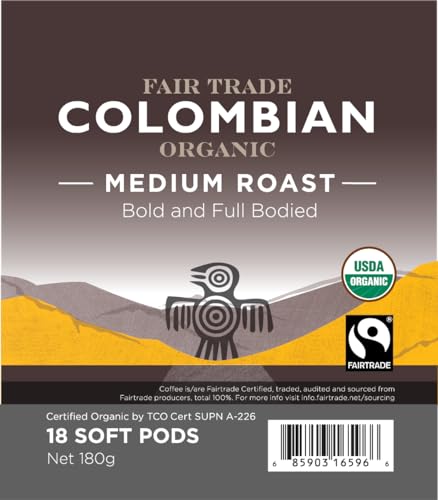 Wolfgang Puck Coffee, Organic Colombian Fair Trade, 9.5 Gram Soft Pods, 18 Count (Pack of 1)