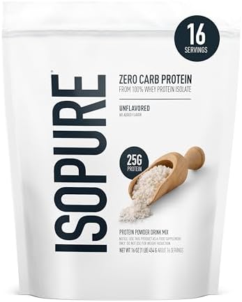 Isopure Zero Carb 100% Pure Whey Isolate Protein Powder, Gluten Free, with Vitamins, Unflavored, 25g Protein Per Serving, 3 lb | 25g Protein Per Serving, 100% Whey Protein Isolate, Gluten Free, with Added Vitamins for Immune Support & Muscle Recovery