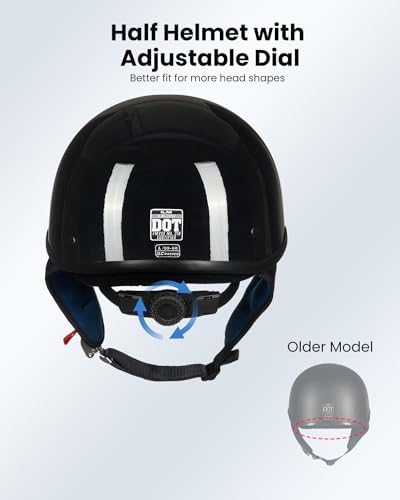 ILM Half Helmet Motorcycle Open Face Sun Visor Quick Release Buckle DOT Approved Cycling Motocross Suits Men Women 205V (M, Matt Black)