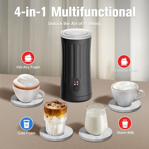 Milk Frother, 4-in-1 Milk Steamer and Frother, 8.1oz, White | Milk Warm and Cold Foam Maker, Auto Shut-Off Frother for Coffee, Latte, Cappuccino, Macchiato
