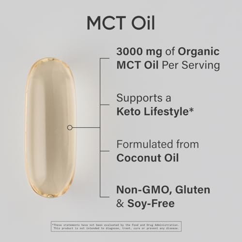 Sports Research® Coconut MCT Oil 3000mg, 120 Softgels | Coconut Derived C8 & C10 Medium Chain Fatty Acids (MCT'S) | Travel-Friendly Softgels, Keto, Paleo, & Gluten-Free