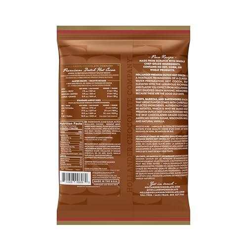 Hollander Chocolate Dutched Premium Hot Cocoa, 2.5 lbs | Nostalgic Rich & Creamy Flavor, Natural Vanilla, Water and Milk Soluble, Bulk Bag