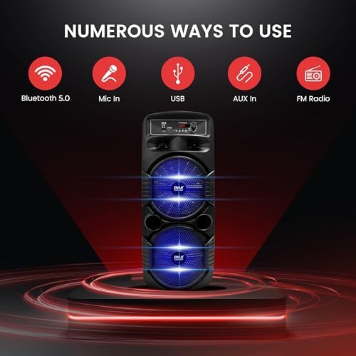 Pyle Wireless Active PA Speaker System - 1000W Portable High Powered Bluetooth Compatible Outdoor Sound Speaker w/ USB SD MP3 FM Radio AUX RCA LED DJ Lights - 35mm Stand Mount, Remote