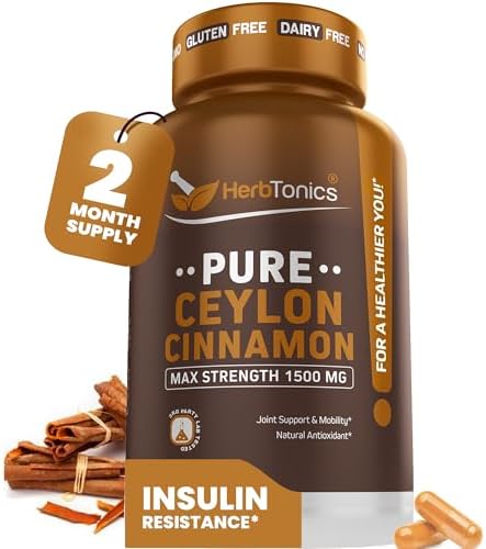 Herbtonics Pure Ceylon Cinnamon Capsules | Immune System, Healthy Weight Management | Non-GMO, Gluten Free | 1500 Mg - 120 Capsules