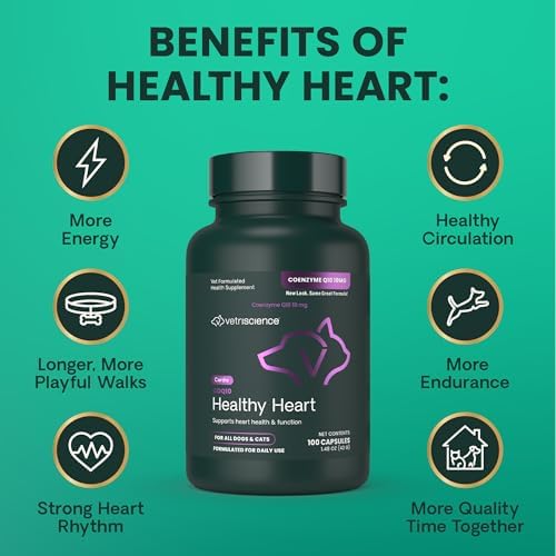 Vetri-Science VETRISCIENCE Coenzyme Q10 for Dogs and Cats, 10mg, 100 Capsules - Cardiovascular and Gum Health CoQ10 Supplement for Pets