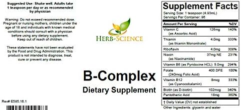 Vitamin B-Complex, Super B Complex Vitamins with Vitamin C Liquid, 16 oz - All B Vitamins Including B1, B2, B3, B5, B6, B7, B9, B12, Folic Acid