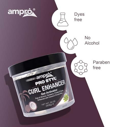 AmPro Pro Styl Curl Enhancer - Gel Activator with Coconut Oil to Moisturize and Define Coils and Waves - Helps Protect and Hydrate Hair Shaft