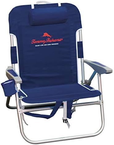 Tommy Bahama Wide Seat Big Boy 4-Position Folding 13" High Seat Backpack Beach or Camping Chair, Navy