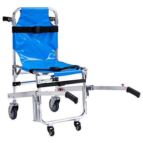 LINE2design EMS Ambulance 4 Wheels Stair Chair - Foldable Aluminum Evacuation Medical Transport Stair Chair with Patient Restraint Straps - 350 lbs