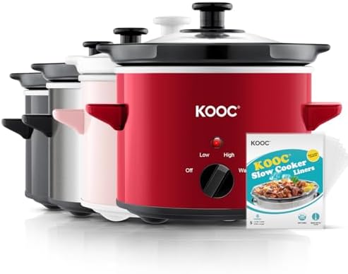 KOOC Small Slow Cooker, 2-Quart, Free Liners Included for Easy Clean-up, Upgraded Ceramic pot, Adjustable Temp, Nutrient Loss Reduction