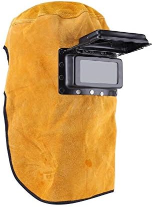 Leather Welding Hood with Flip-Up Lens, Heat Resistant Face Neck Shield