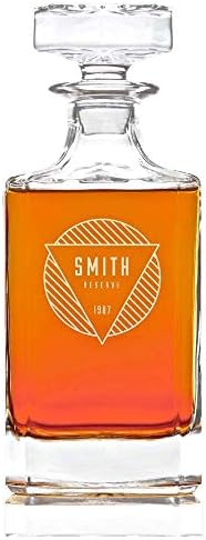 Swanky Badger Personalized Whiskey Decanter, Custom Whisky Decanter, 28 oz, 850ml, 8.5” x 3.5” x 3.5” (Modern)