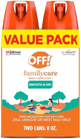 OFF! Family Care Mosquito & Tick Repellent Aerosol, Bug Spray Containing 15% DEET, Smooth & Dry Bug Spray, 4 Oz (Pack of 2)