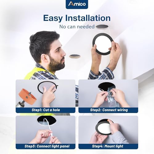 Amico 6 Pack 6 Inch LED Recessed Light with Junction Box, 5CCT, 1050LM, 12W