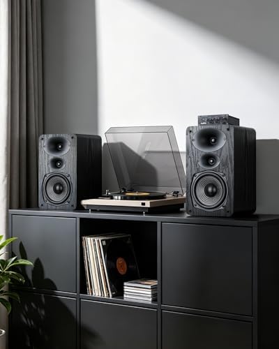 Saiyin 3-Way Passive Bookshelf Speakers 5.25inch Woofer | 50W*2 Power, 48Hz Deep Bass, 4Ω, HiFi Audio For Home Theater/Turntable/Stereo Receiver