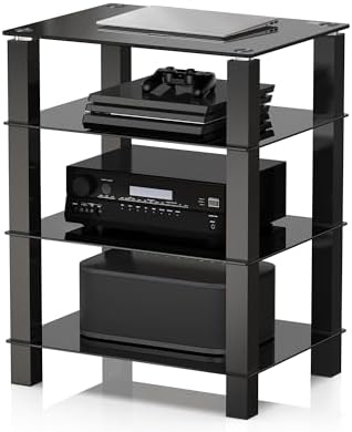 FITUEYES 4-Tier Media Stand Audio/Video Component Cabinet with Glass Shelf for Xbox One/ps4 AS406002GB