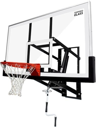 Katop Wall Mount Basketball Hoop with 60"x36", 72"x42" Tempered Glass Backboard, Effortlessly Height Adjustable from 7.5' to 10'