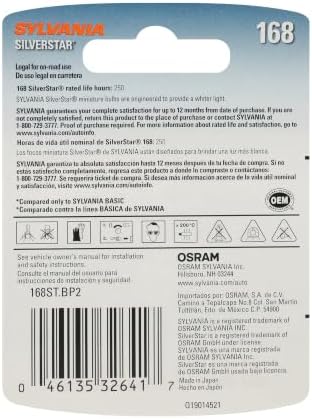 SYLVANIA - 168 SilverStar Mini Bulb - Brighter and Whiter Light, Ideal for Interior Lighting, Center High Mount Stop Light (CHMSL)