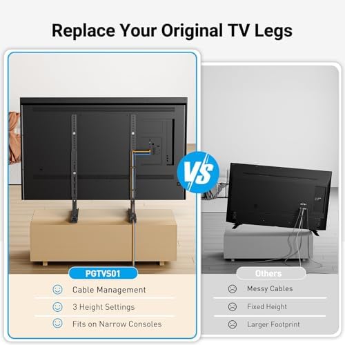 PERLESMITH Universal TV Stand Mount for 20-75 Inch TVs, Height Adjustable Table Top TV Stand