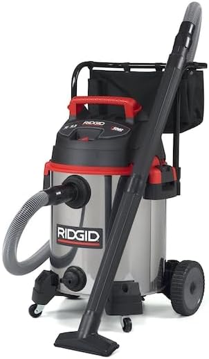RIDGID 50353 1610RV Stainless Steel 16-Gal. Wet Dry Shop Vacuum with Cart, 6.5 Peak HP Motor, Large Wheels, Pro Hose, Drain, and Blower Port, Red