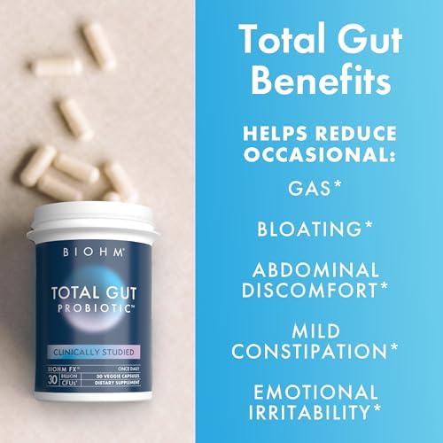 BIOHM Total Probiotic, 30 Billion CFU Daily Probiotics for Women & Men (30 Count) Helps Reduce Occasional Gas & Bloating