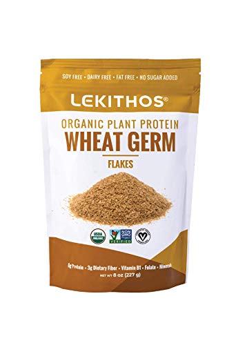 Lekithos Organic Wheat Germ Protein 8oz, USDA Organic Plant-Based Superfood, 8g Protein, European Quality Flakes