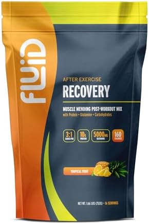 Fluid Recovery, Post-Workout Drink Mix, Whey Isolate Protein, L-Glutamine, Carbs, All Natural Ingredients, Gluten-Free, Lactose-Free (Tropical Fruit)