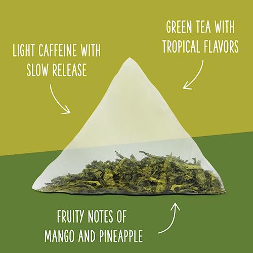 Two Leaves and a Bud Organic Tropical Green Tea, 15 Count (Pack of 1) | Whole Leaf Green Tea in Pyramid Sachets, Sencha Green Tea