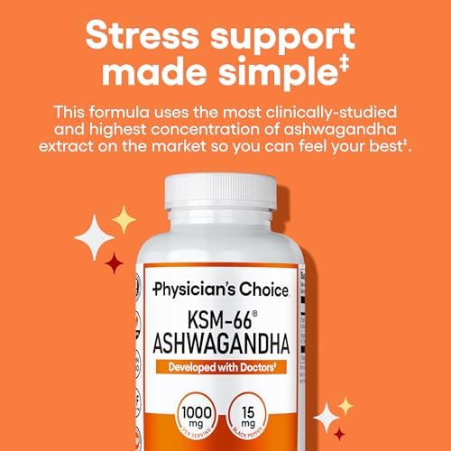 Physician's CHOICE KSM-66 Ashwagandha Root Extract 1,000mg, Organic, 60ct