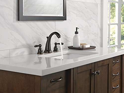 Delta Windemere Oil Rubbed Bronze Bathroom Faucet 3 Hole, 8 Inch Widespread Bathroom Sink Faucet for Vanity, Metal Push-Pop Drain Assembly