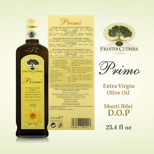 Frantoi Cutrera Primo Cold Extracted Italian Extra Virgin Olive Oil Cold Pressed, Polyphenol Rich Olive Oil, Authentic Certified DOP Sicilian EVOO Imported From Italy, 25.4 fl oz (Pack of 1)