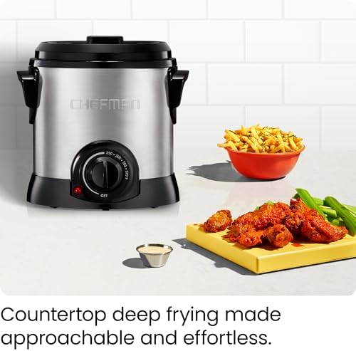 Chefman Fry Guy Deep Fryer with Removable Basket, Easy-to-Clean Non-Stick Coating and Cool-to-Touch Exterior, Adjustable Temperature Control