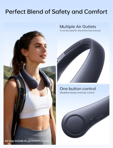 JISULIFE Portable Neck Fan, Hands-Free Bladeless, 5 Speeds, 4000 mAh