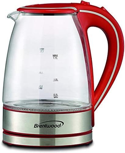 Brentwood Appliances KT-1900R Tempered Glass Tea Kettles, 1.7-Liter, Red