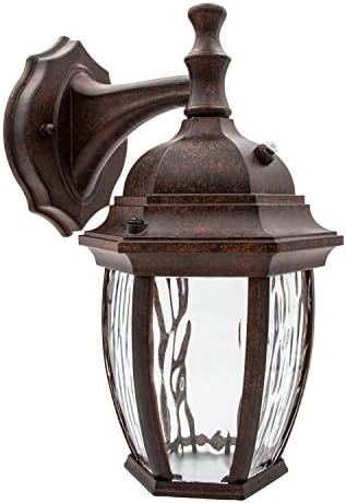 Maxxima LED Brown Outdoor Wall Light, 580 Lumens 3000K, Dusk to Dawn Sensor | Clear Water Glass, Warm White, Photocell Sensor, Exterior Patio or Porch Sconce Fixture