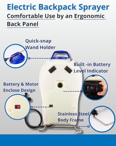 Sprayers Plus 105ex Backpack Sprayer 4 Gallon Battery Powered, 20V Lithium Battery, Chemcial Resistant Viton Seals Brass Wand