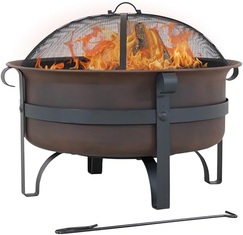 Sunnydaze Round Patio Fire Pit for Outside Wood Burning, Dark Bronze, 29"