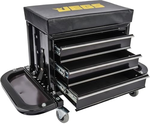 3-Drawer Rolling Tool Box Seat | 3-Drawer Rolling Tool Box Seat for supporting the driver or passenger in the vehicle; steel and rubber construction
