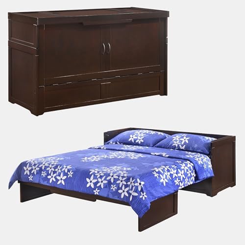 NIGHT & DAY Furniture Murphy Cube Cabinet Bed Pre-Assembled (Cherry, Queen) | Pre-Assembled