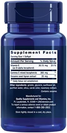 Life Extension Gamma E Mixed Tocopherols, Healthy Aging, Vitamin E Supplement, Enhanced with Sesame lignans, Gluten-Free, Non-GMO