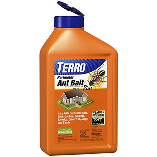 TERRO Perimeter Outdoor Ant Bait Plus, 2-Pack, 2 lb Shaker Canisters | Attracts and Kills Carpenter Ants, Roaches, Crickets, Earwigs, Silverfish, Slugs & Snails for Pest Control, 4-Week Protection