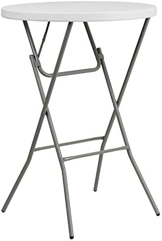 Flash Furniture Elon 32' Round Folding Bar Height Table for Parties and Commercial Events, Indoor/Outdoor Plastic Tall Round Table, White | Lightweight, Easy Storage, Commercial Grade