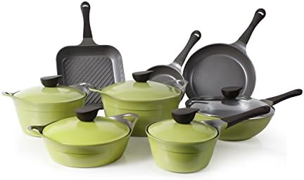 Neoflam Eela 2.5 QT Ceramic Nonstick Low Stockpot with Steam Releasing Lid in Olive Green