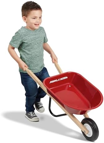 Radio Flyer Classic Kids Wheelbarrow, For Kids 3+, Seamless Steel Tray with No-Scratch Edges, Real Wooden Handles, Durable Front Wheel