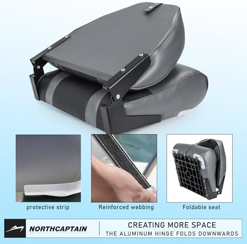 NORTHCAPTAIN S1 Deluxe High Back Folding Boat Chair Fishing Boat Seat for Fishing, Bass/Jon/Pontoon Boat Chairs, 4 Mounting Screws Included