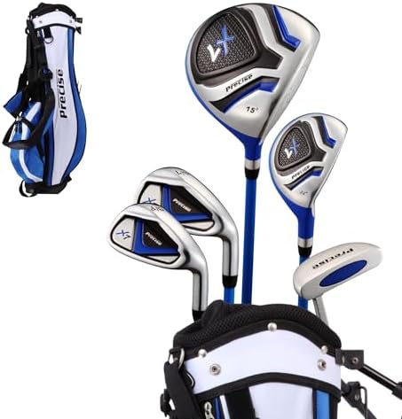 Precise - Kids Golf Club Set | Lightweight graphite shafts, hybrid & irons, putter, stand bag included, for boys and girls, ages 3-12, left/right hand