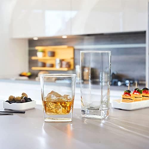 Le'raze Collins Everyday Drinking Glasses Set of 16 Drinkware Kitchen Glasses for Cocktail, Iced Coffee, Beer, Ice Tea, Wine, Whiskey, Water