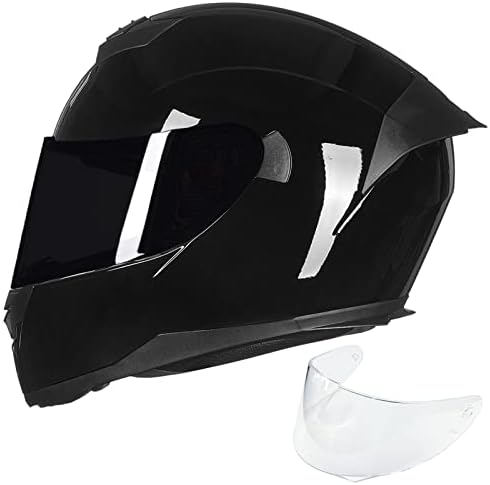 ILM Full Face Motorcycle Helmet for Motocross Street Bike DOT Certified 2 Visors Model-317(Gloss Black, L)