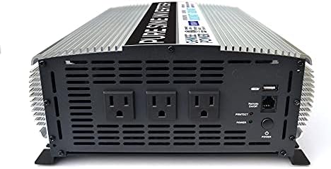 PS1004 3000W Continuous 6000W Surge Peak Power Pure Sine Wave Inverter with Starter Cables and 4 Output Sockets, Updated Model, Grey, Standard