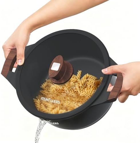 ITSMILLERS Nonstick Stock Pot, 6.5 Qt Soup Stock Pot with Strainer Lid, Induction Cooking Pot with Visible Lid for Pasta, Spaghetti